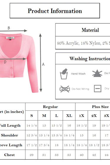 P/S MAK Light Pink Cropped Retro Style 3/4 Sleeve Cardigan - Curvique Vintage