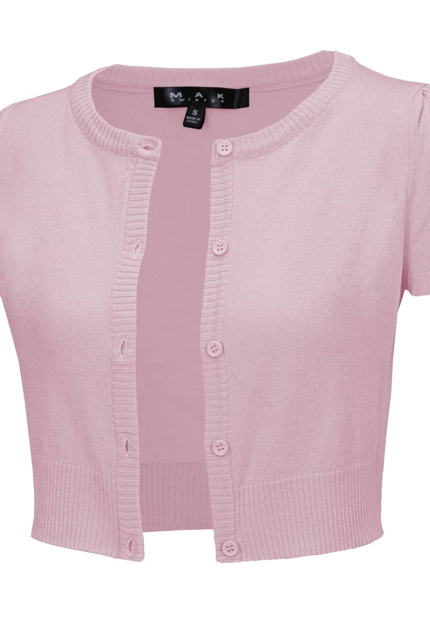 MAK Orchid Crewneck Button Down Short Sleeve Bolero - Curvique Vintage