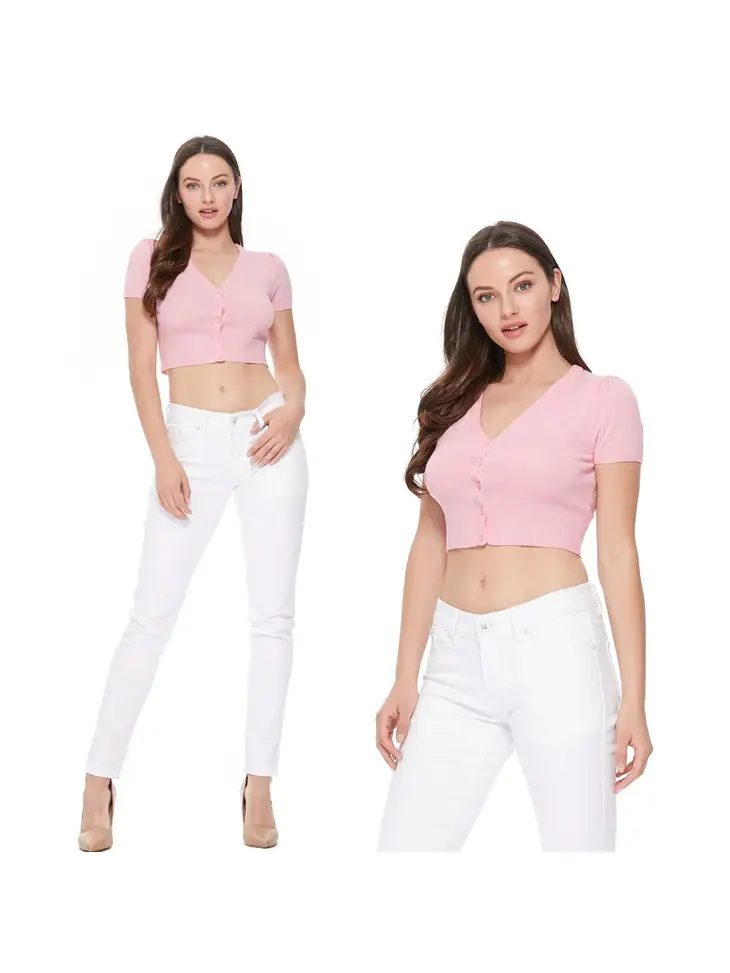 P/S ICE BLUE V Neck Cropped Button Down Short Bolero - Plus Size - Curvique Vintage