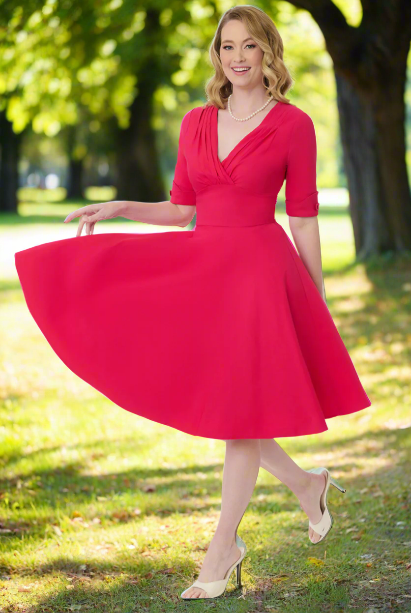 Delores Hot Pink 50s Vintage Style Swing Dress - Curvique Vintage