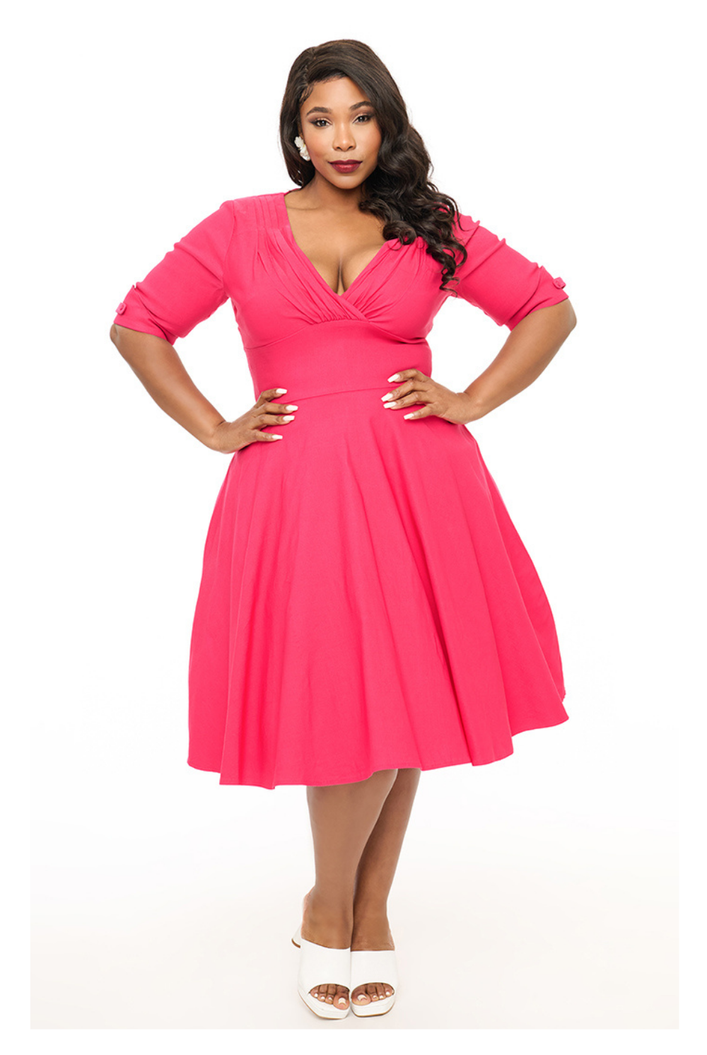 Delores Hot Pink 50s Plus Size Vintage Style Swing Dress - Curvique Vintage