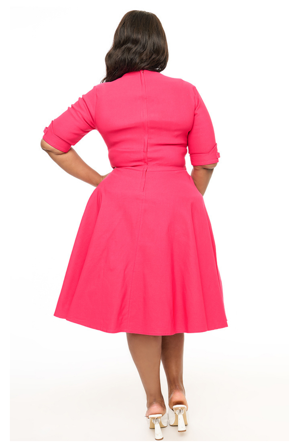 Delores Hot Pink 50s Plus Size Vintage Style Swing Dress - Curvique Vintage