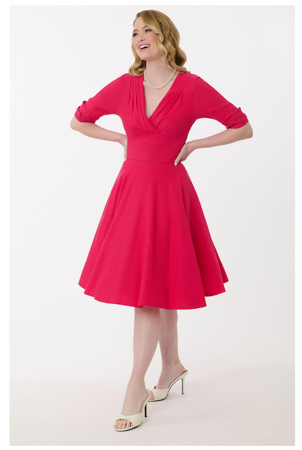 Delores Hot Pink 50s Vintage Style Swing Dress - Curvique Vintage