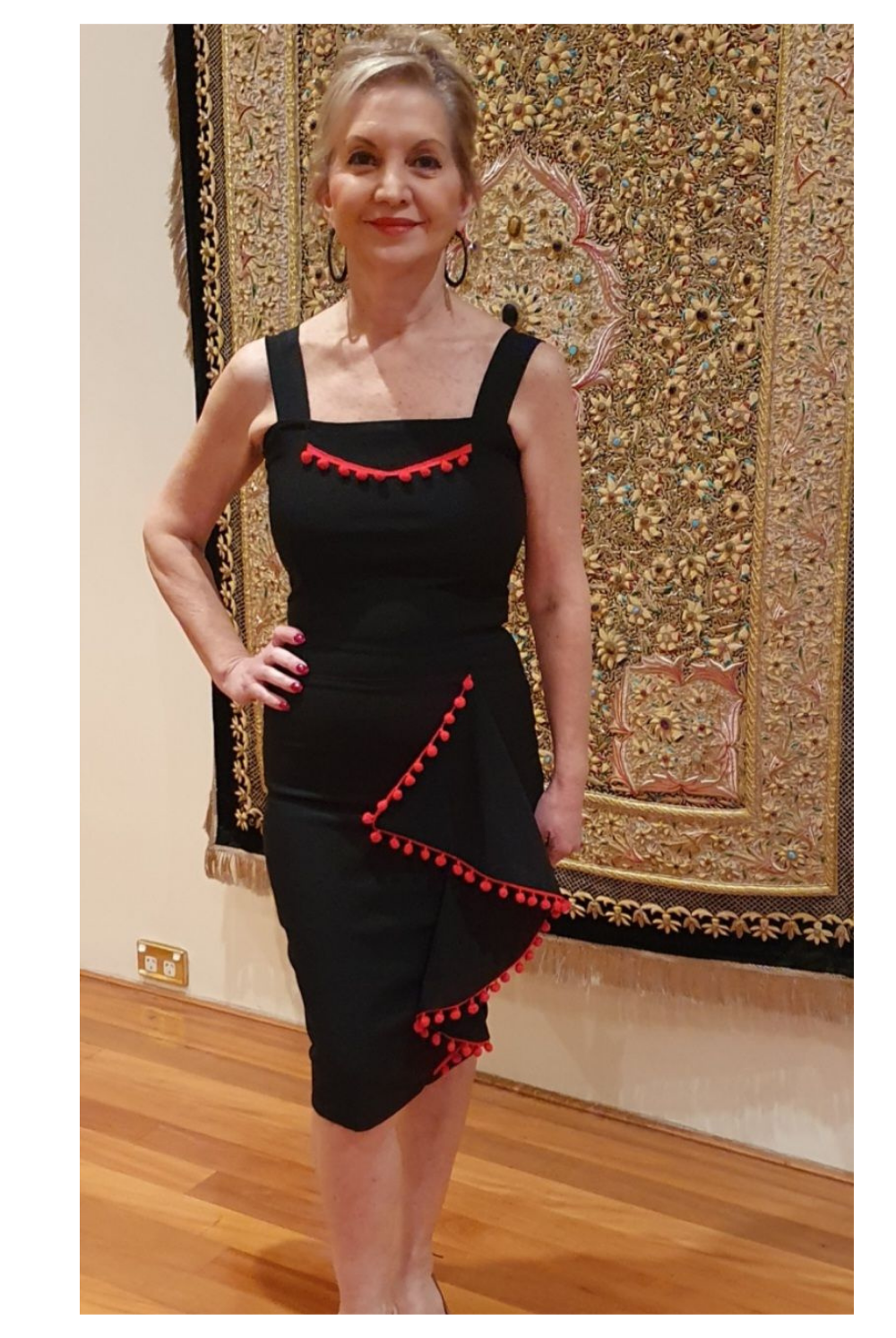 Cayenne Retro 50s Style Pencil Dress with Red Pompoms - Curvique Vintage