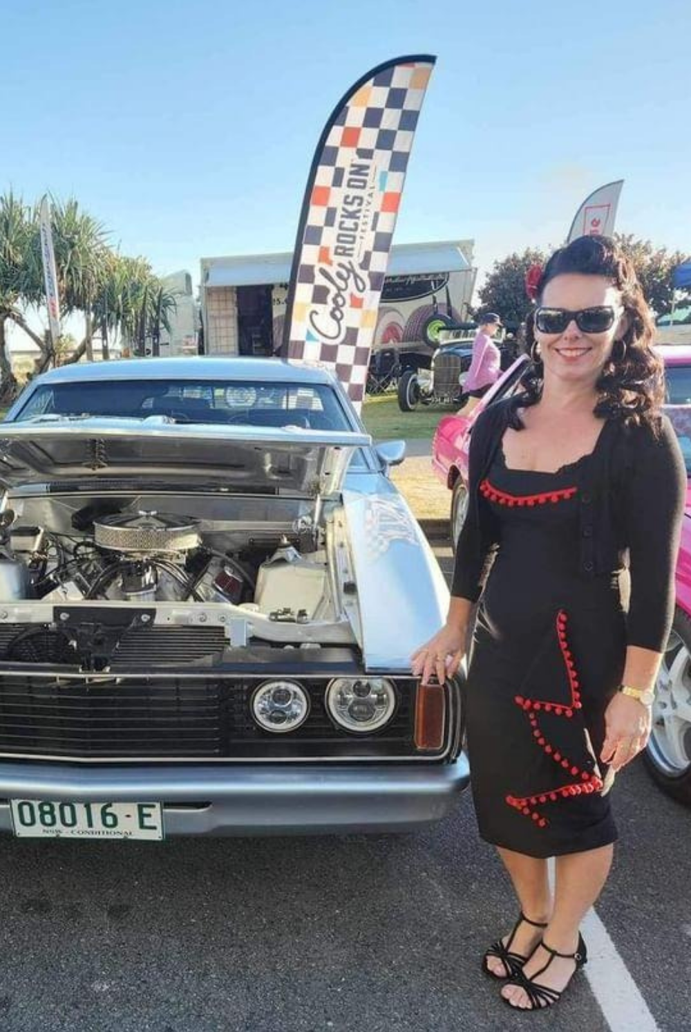 Cayenne Retro 50s Style Pencil Dress with Red Pompoms - Curvique Vintage