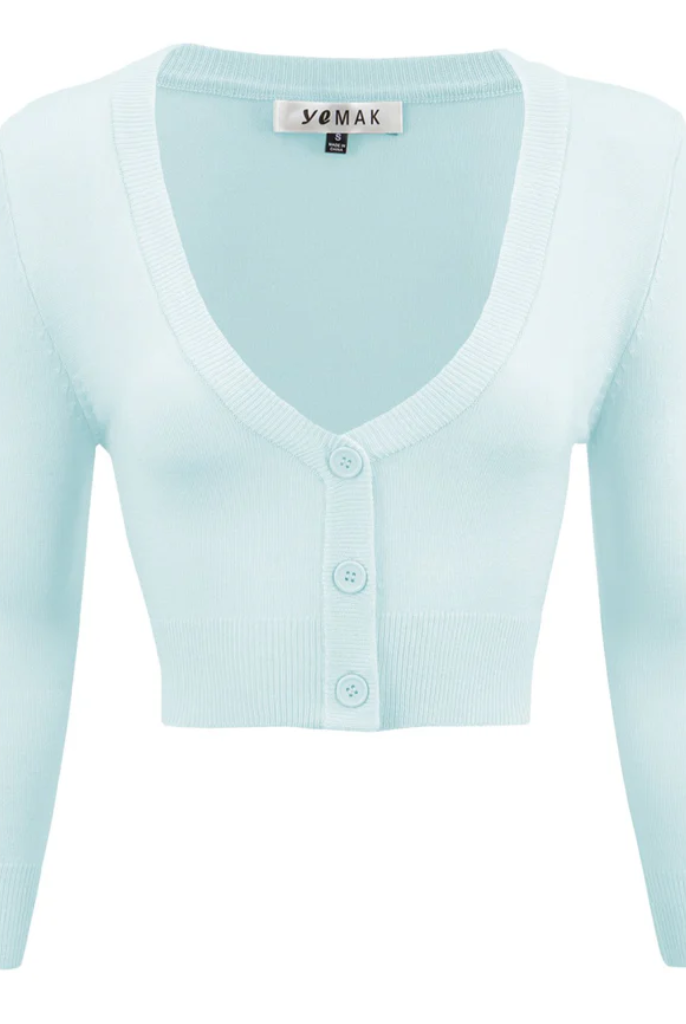 MAK Light Blue 3/4 Sleeve V-Neck Bolero Cardigan - Curvique Vintage