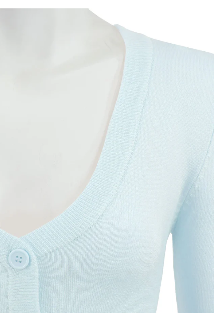 MAK Light Blue 3/4 Sleeve V-Neck Bolero Cardigan - Curvique Vintage