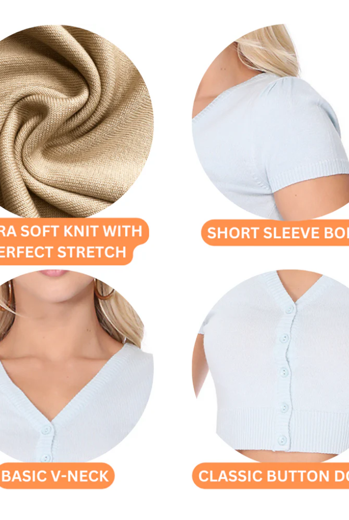 Short Sleeve Black V Neck Cropped MAK Cargidan/Bolero - Curvique Vintage