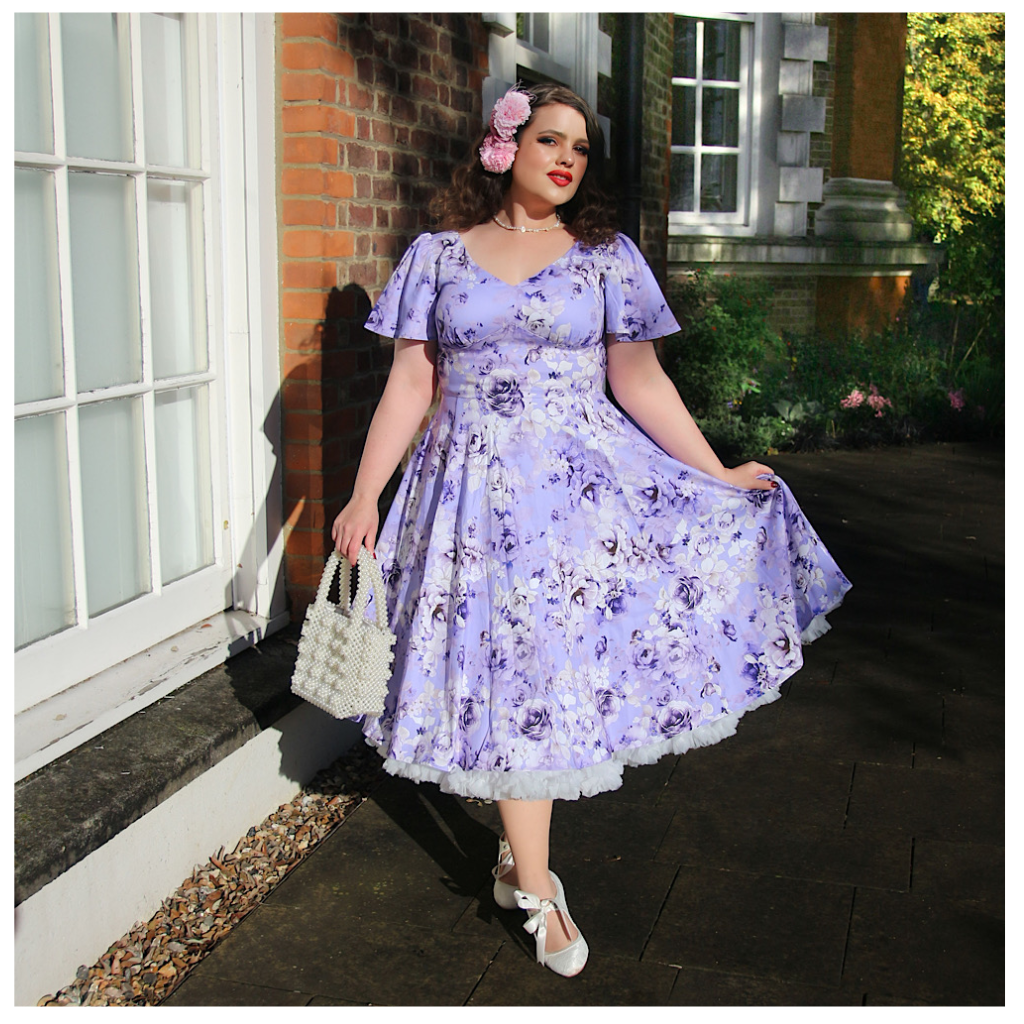 Bonnie Purple Floral 50s Vintage Style Swing Dress - Plus Size 