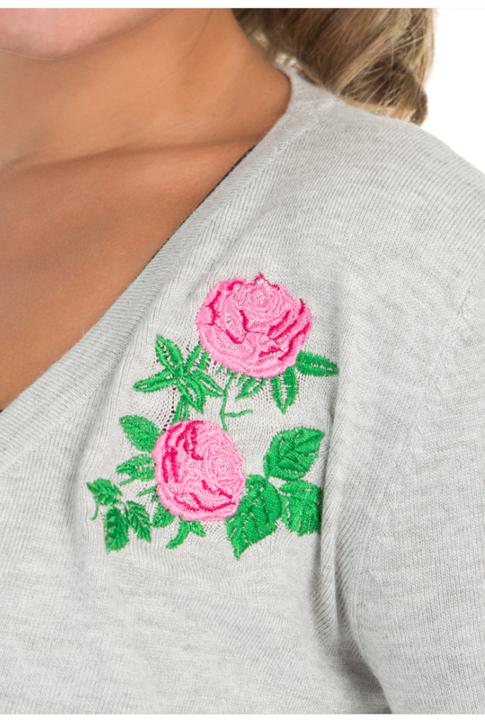 Centifolia Rose Retro Style Knitted Shrug/Bolero in Grey - Curvique Vintage