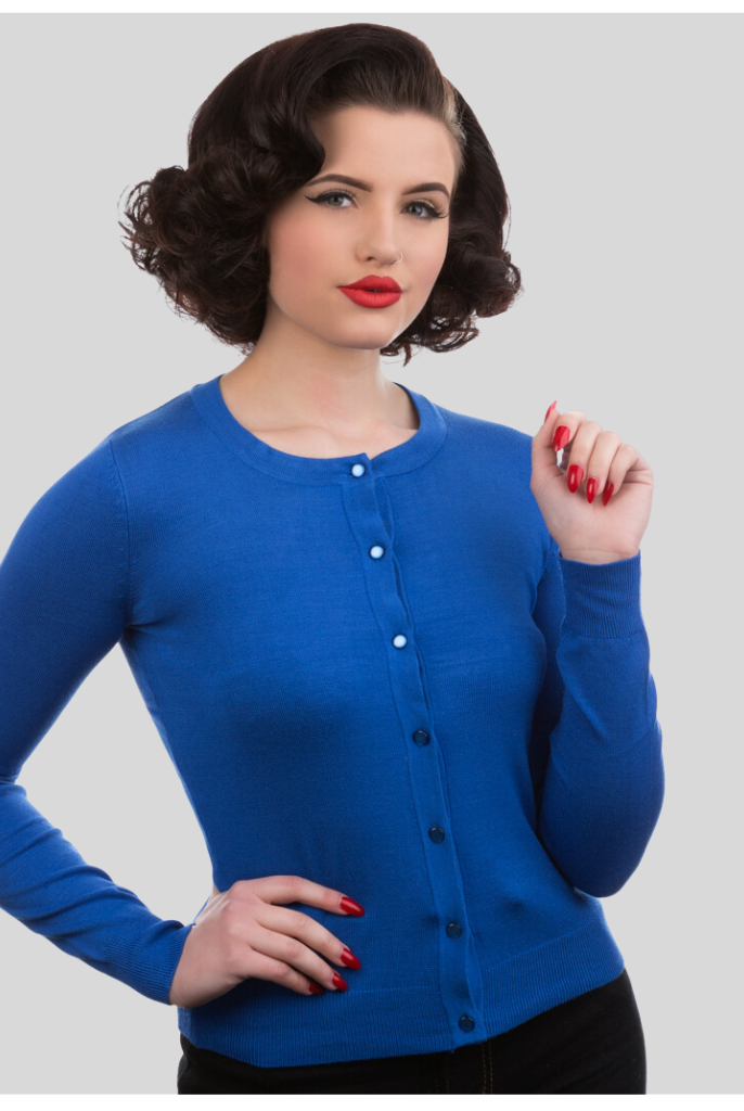 Midnight Blue Retro Knitted Cardigan - High Neck - Curvique Vintage