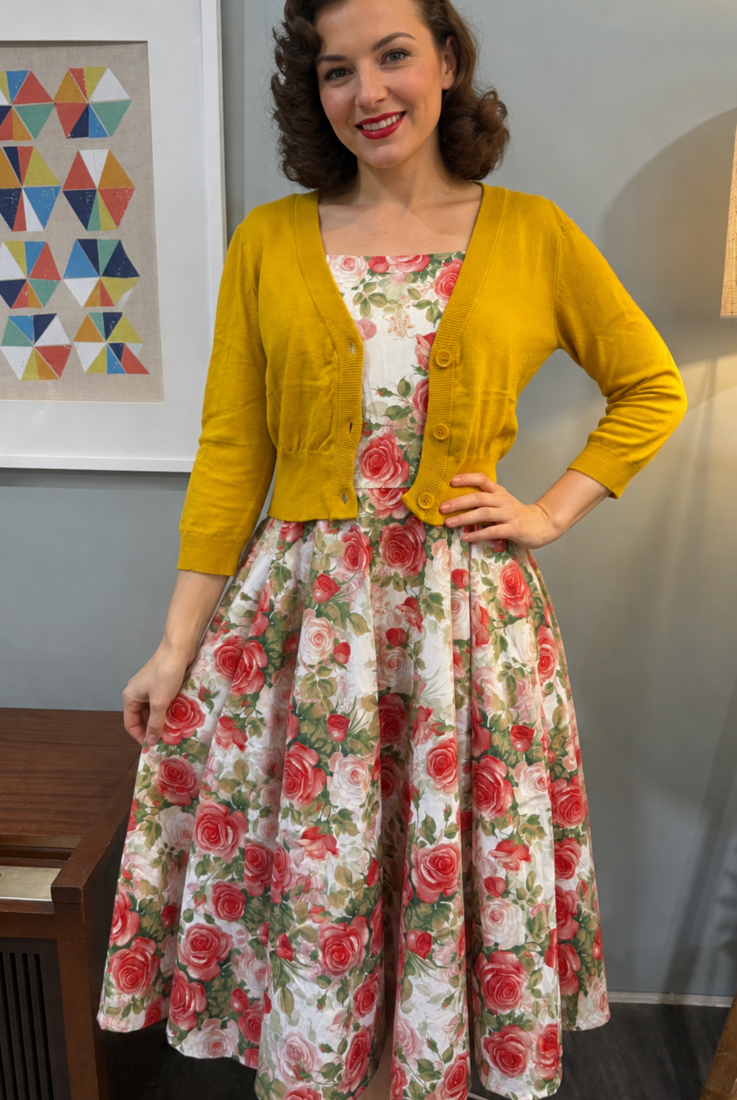 MAK 3/4 Sleeve Honey Retro Cardigan - Curvique Vintage