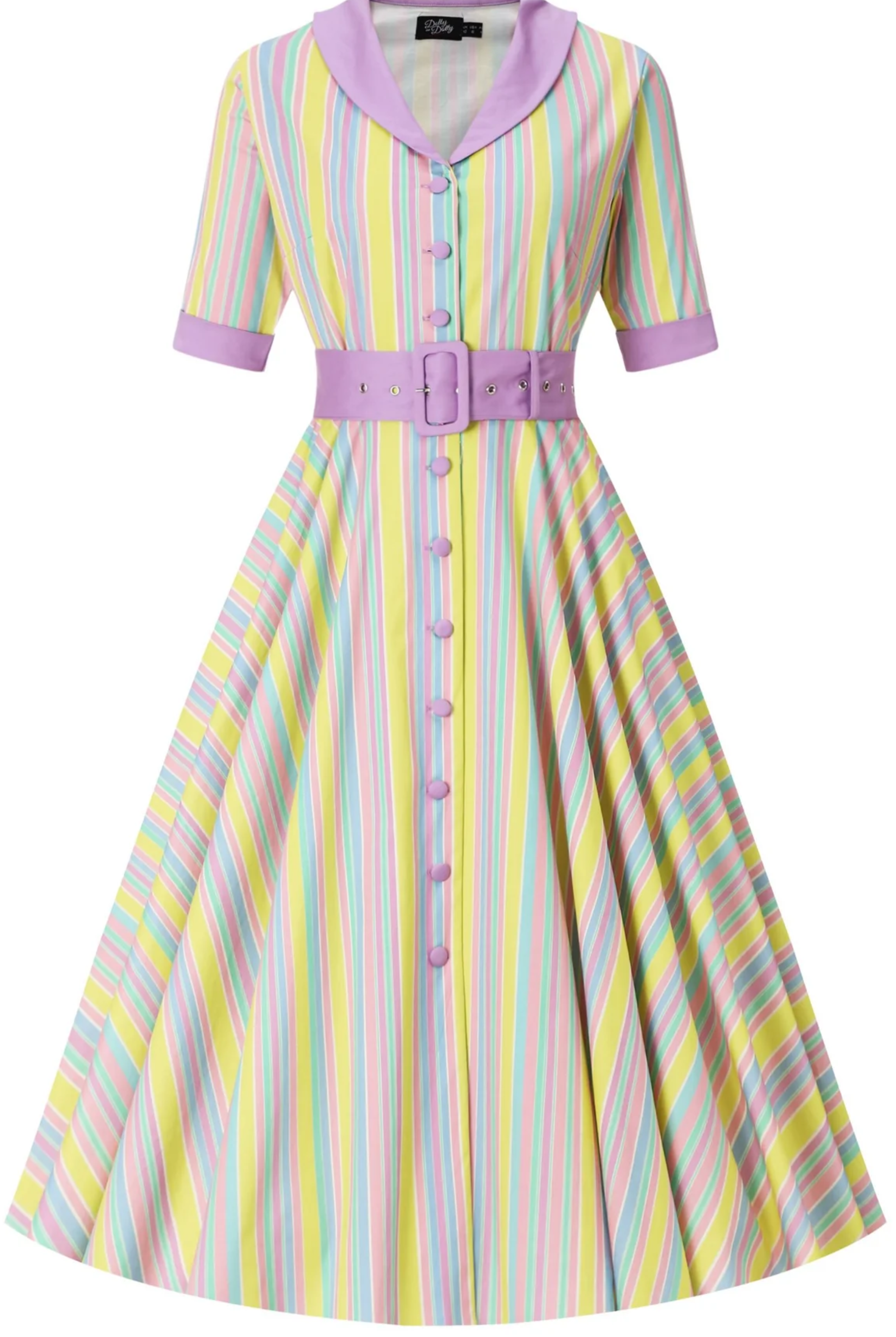 PRE ORDER Mollie Lilac Striped Full Circle Vintage Style Shirt Dress - Curvique Vintage