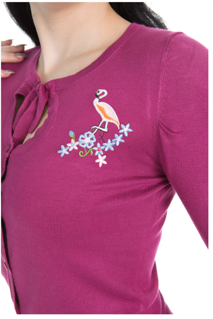 Jean 50s Style Vintage Flamingo Cardigan In Wine - Curvique Vintage