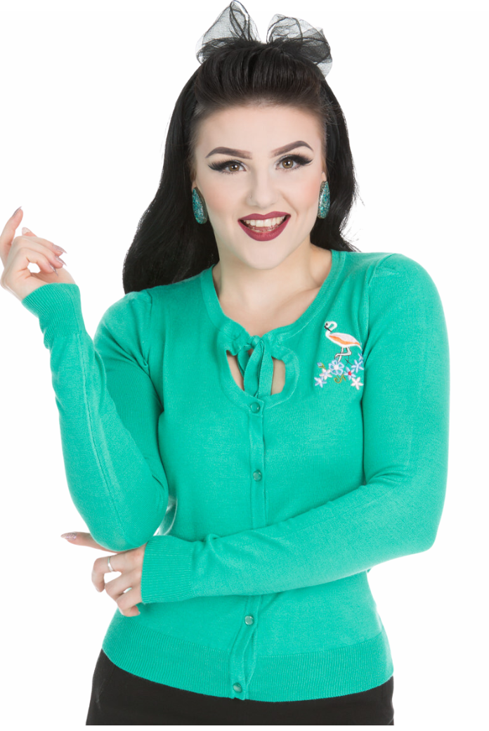 Jean 50s Style Vintage Flamingo Cardigan In Green - Curvique Vintage