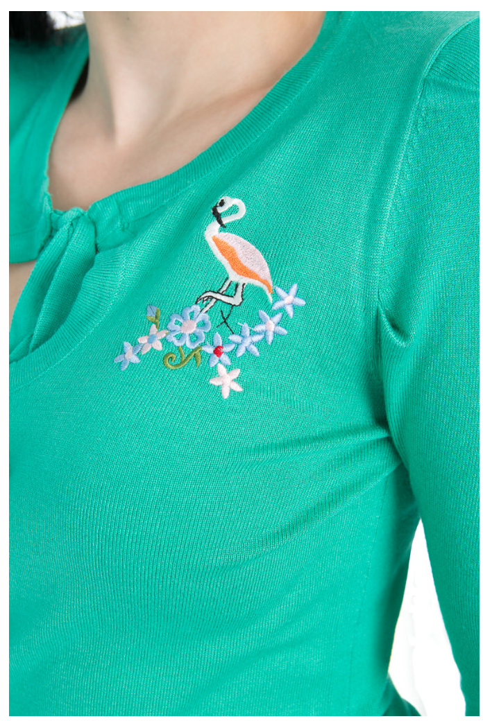 Jean 50s Style Vintage Flamingo Cardigan In Green - Curvique Vintage