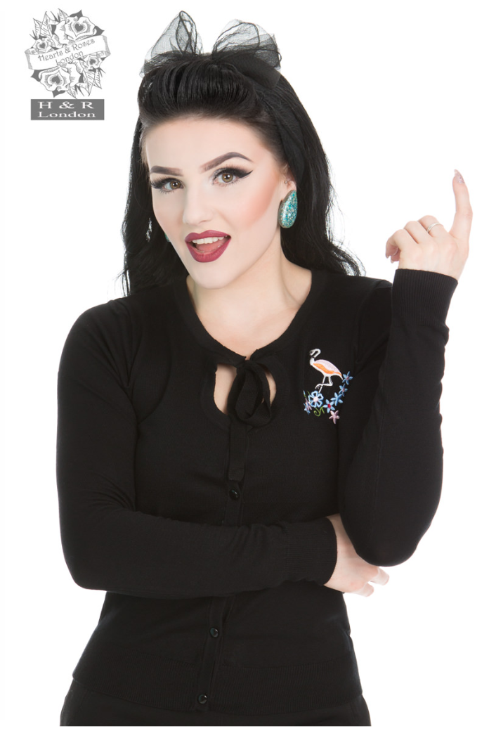 Jean 50s Style Vintage Flamingo Cardigan In Black - Curvique Vintage