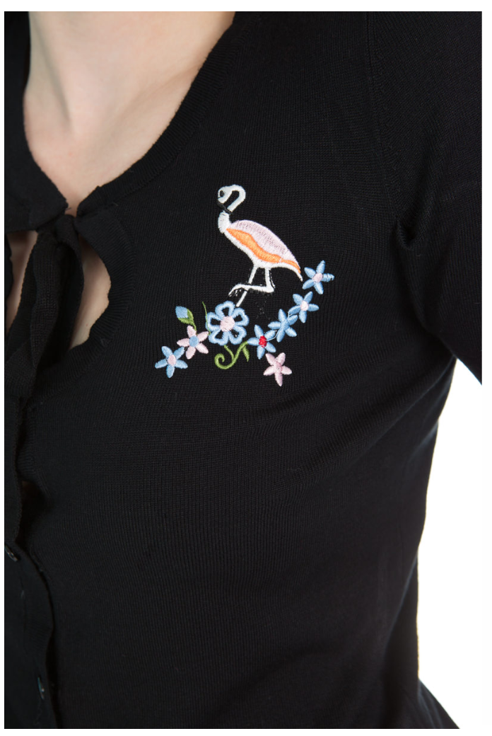 Jean 50s Style Vintage Flamingo Cardigan In Black - Curvique Vintage
