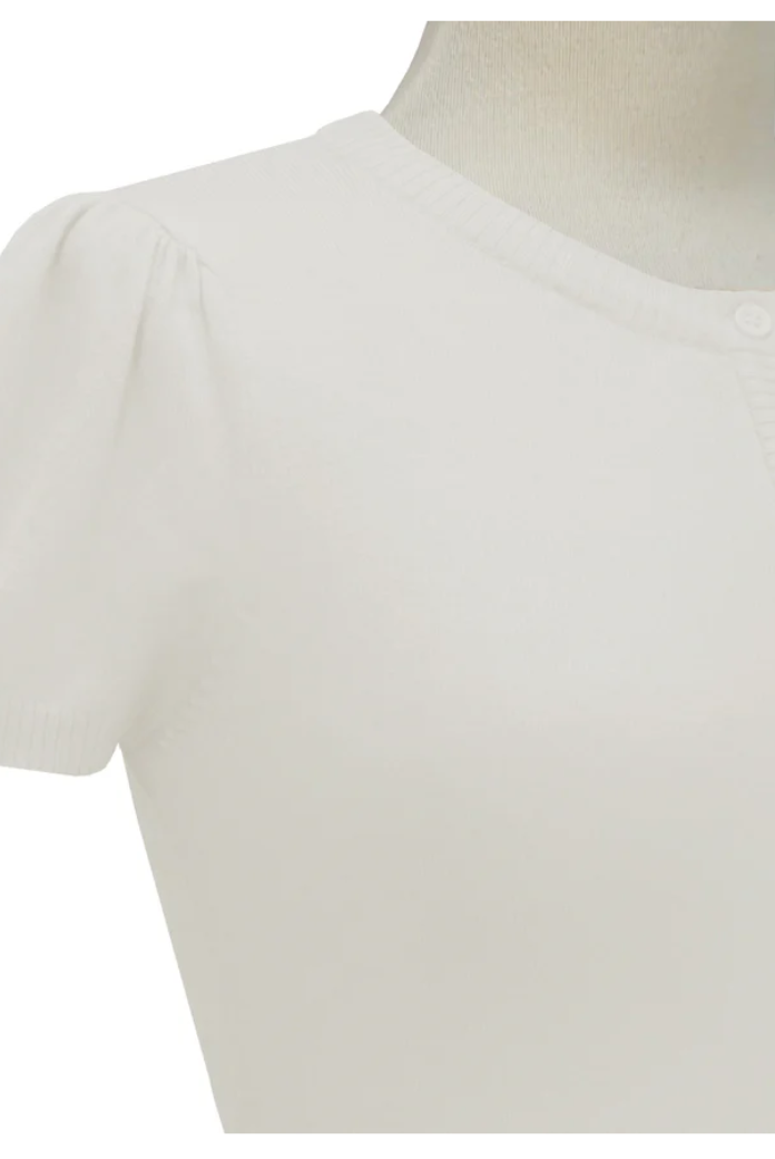 Short Sleeve Ivory Crewneck Knit Bolero - Curvique Vintage