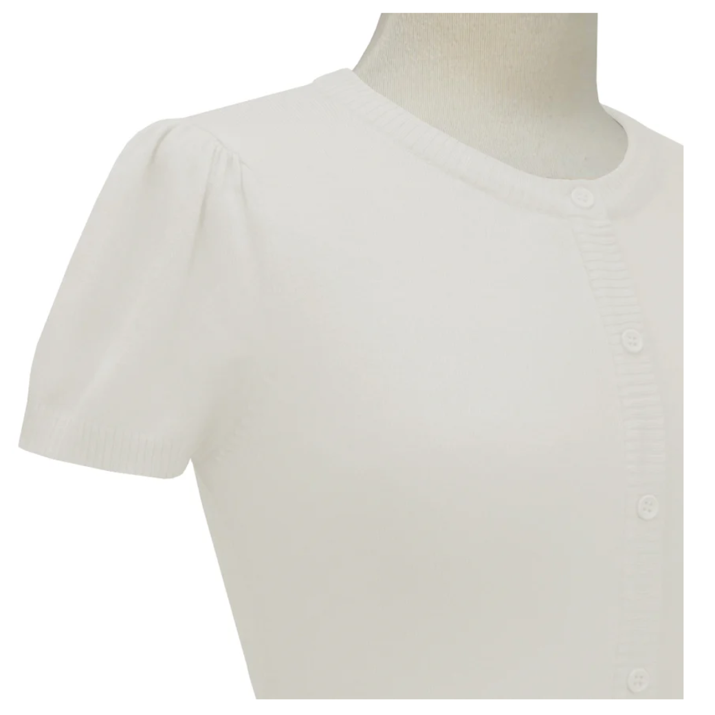 Short Sleeve Ivory Crewneck Knit Bolero - Curvique Vintage
