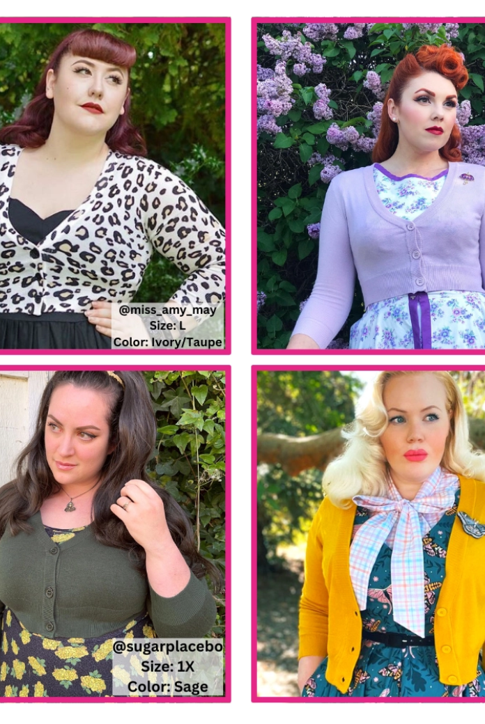 P/S MAK IVORY Retro Style 3/4 Sleeve Cardigan - Plus Size - Curvique Vintage