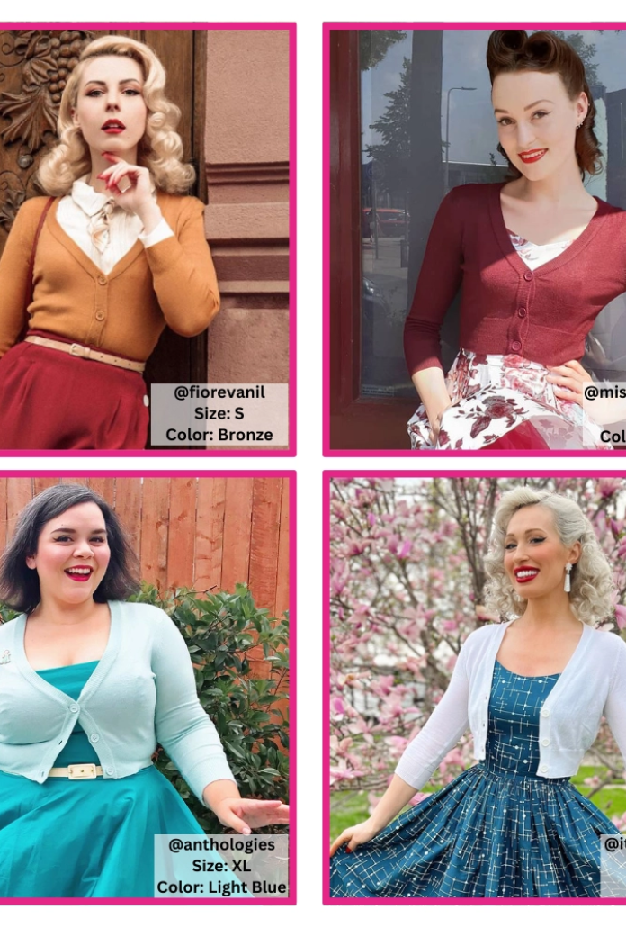 P/S MAK IVORY Retro Style 3/4 Sleeve Cardigan - Plus Size - Curvique Vintage