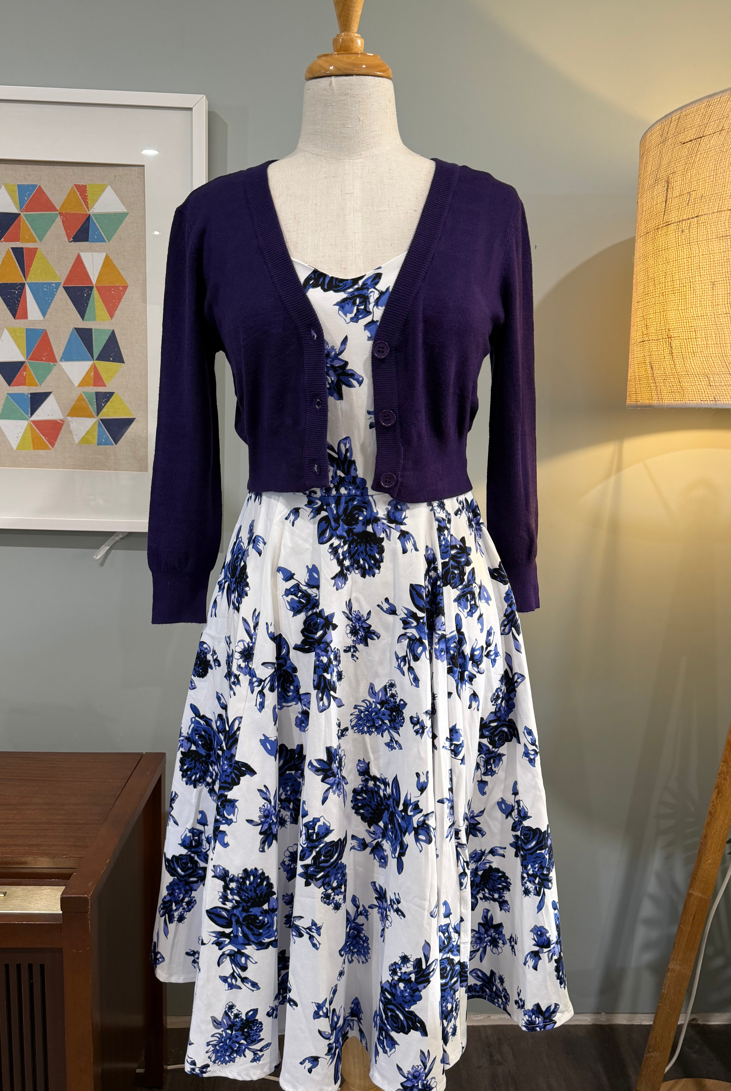 MAK 3/4 Sleeve Grape Retro Cardigan - Curvique Vintage