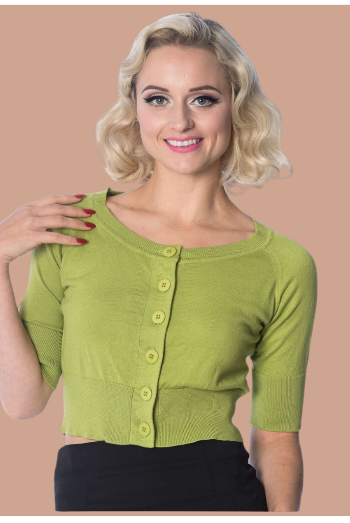 Raven 50s Style Half Sleeve Retro Caridigan - Apple Green - Curvique Vintage