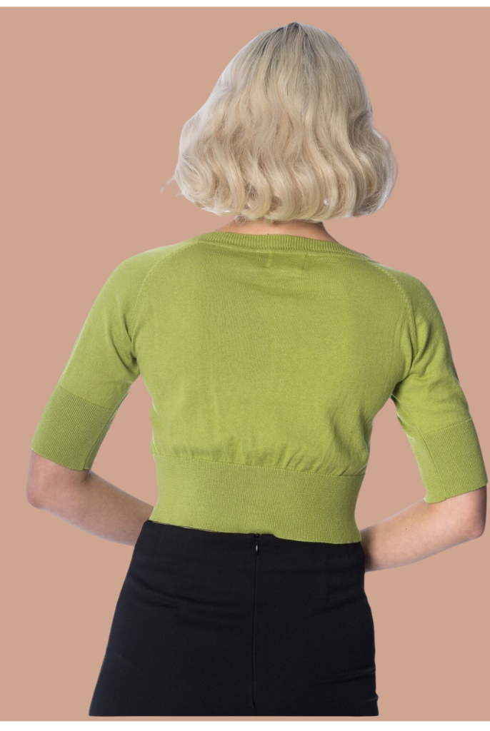 Raven 50s Style Half Sleeve Retro Caridigan - Apple Green - Curvique Vintage