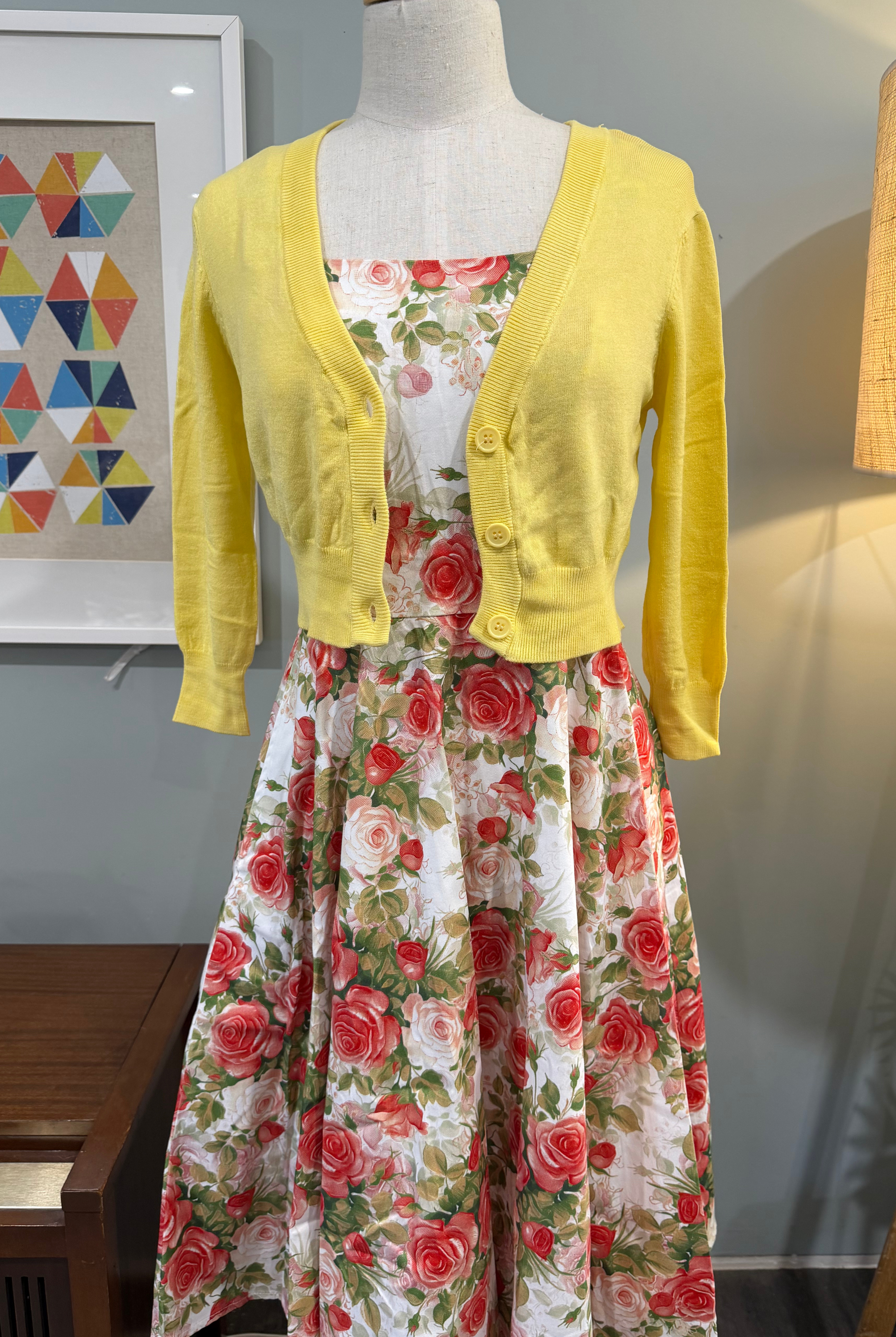 MAK 3/4 Sleeve Baby Yellow Retro Cardigan - Curvique Vintage