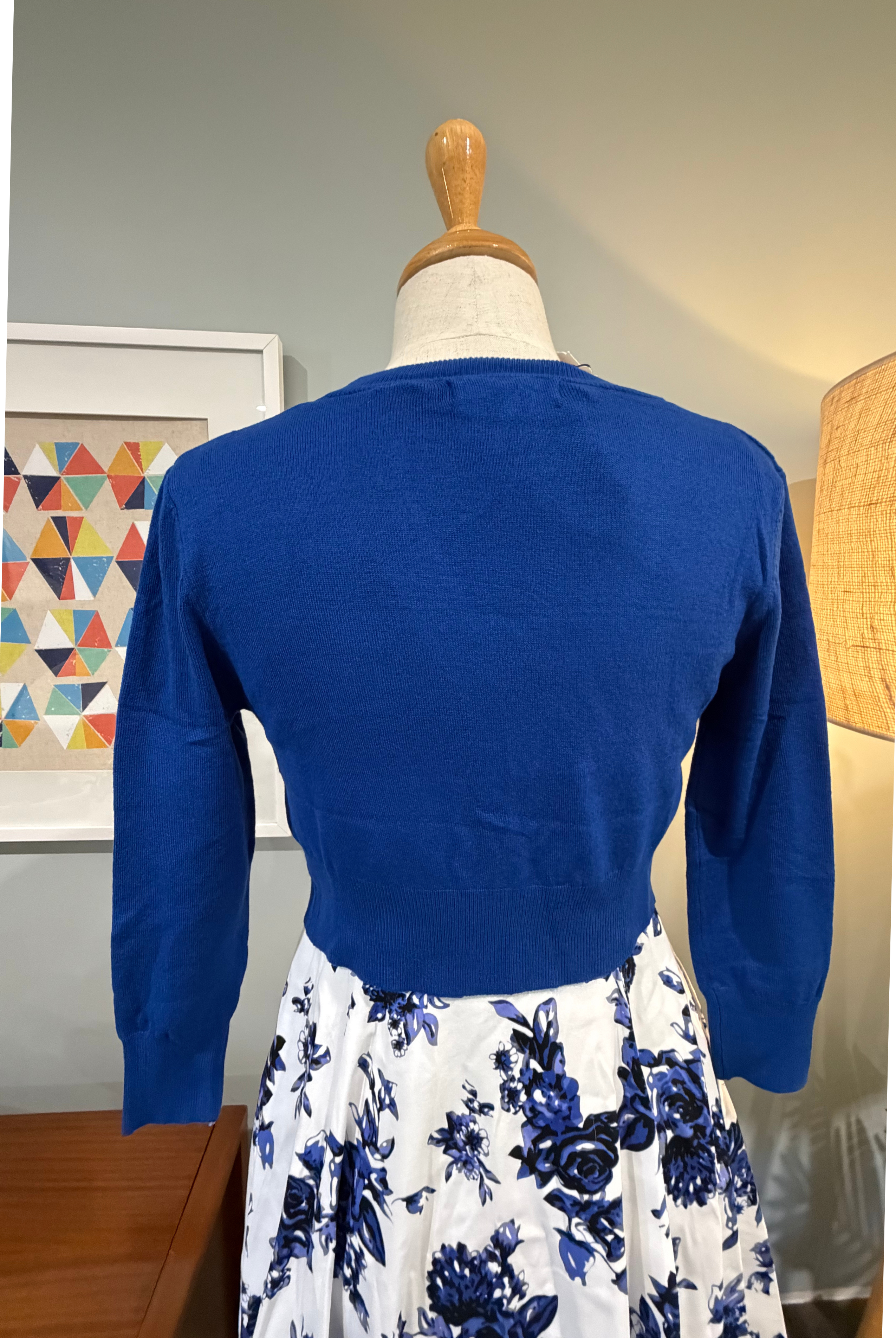 MAK 3/4 Sleeve Royal Blue Retro Cardigan - Curvique Vintage