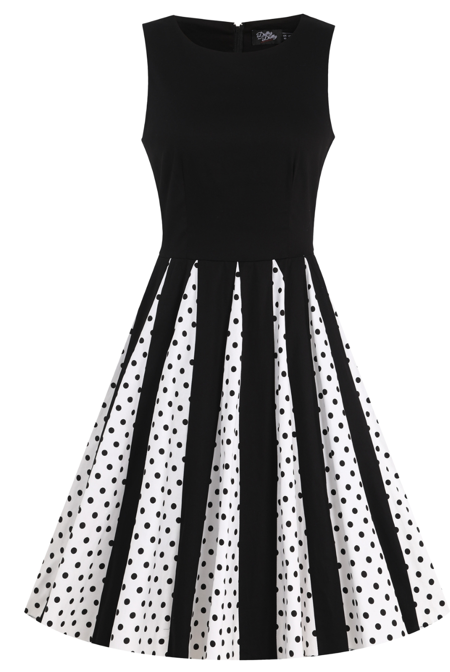 Judith Black Chiffon Polka Dot Black/White Skirt Retro Swing Dress - Curvique Vintage