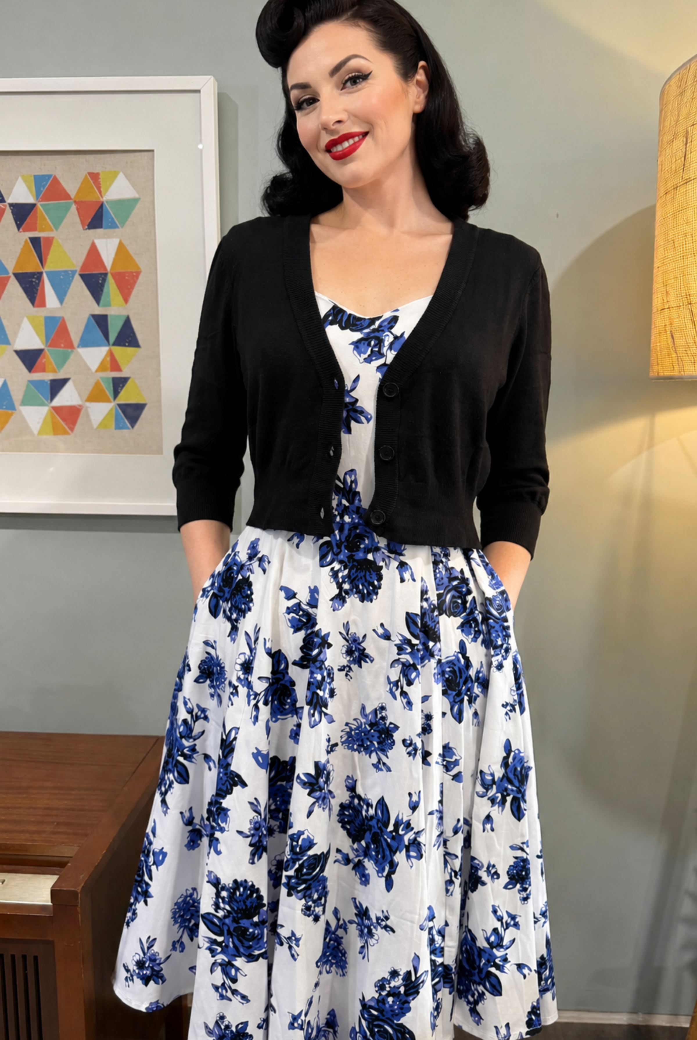 MAK 3/4 Sleeve Black Retro Cardigan - Curvique Vintage