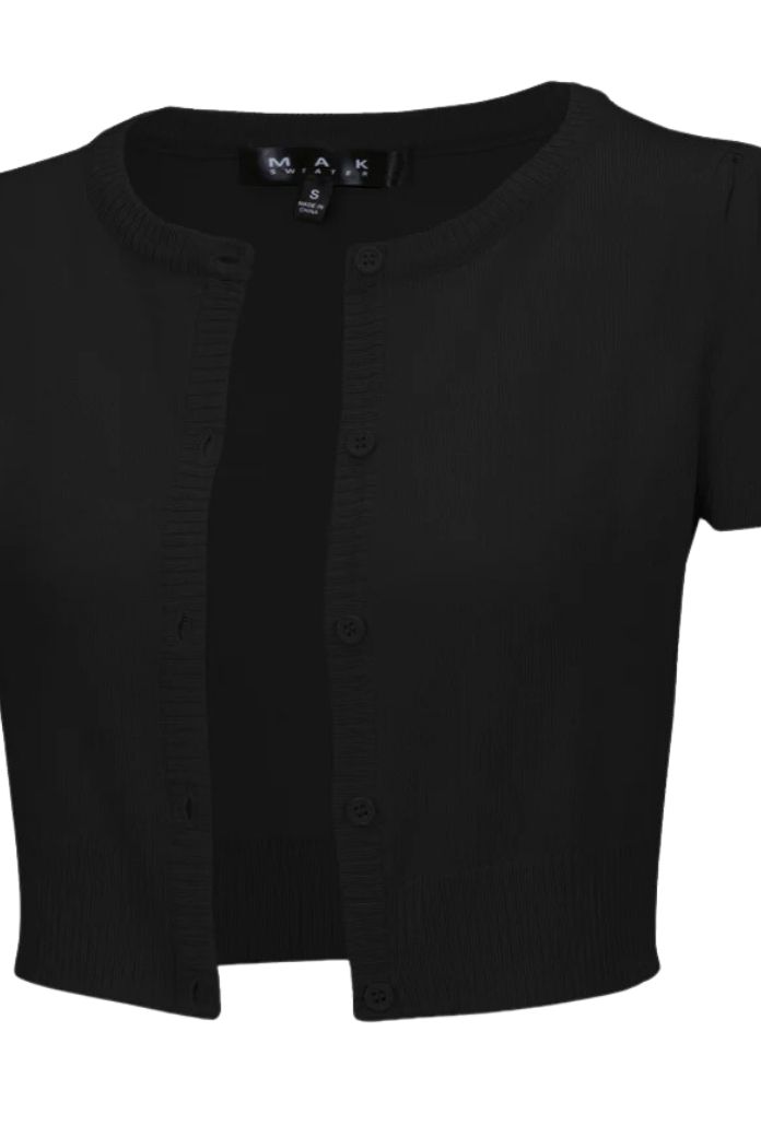 MAK Short Sleeve Black Crewneck Knit Bolero - Curvique Vintage