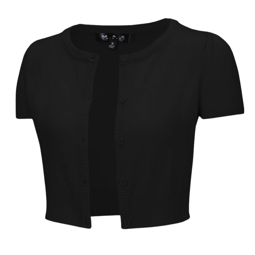 MAK Short Sleeve Black Crewneck Knit Bolero - Curvique Vintage