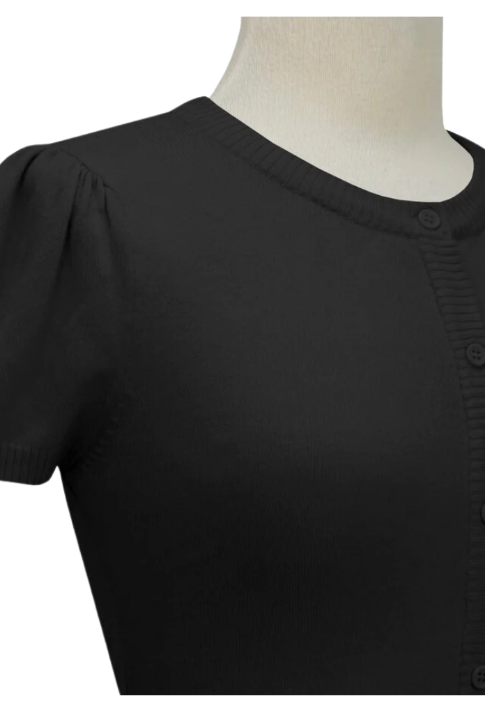MAK Short Sleeve Black Crewneck Knit Bolero - Curvique Vintage