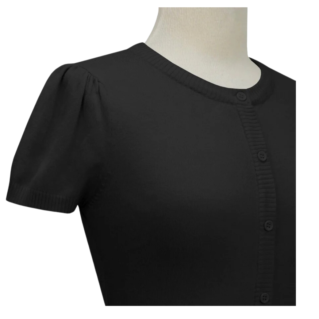 MAK Short Sleeve Black Crewneck Knit Bolero - Curvique Vintage