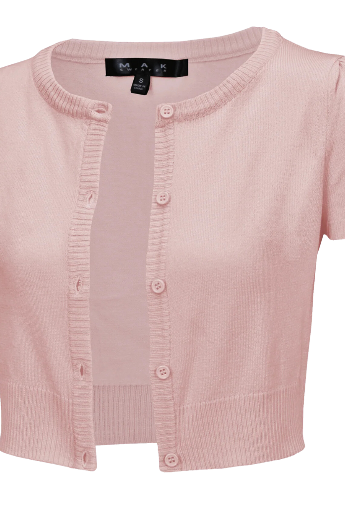 Short Sleeve Blush Crewneck Knit Bolero - Curvique Vintage