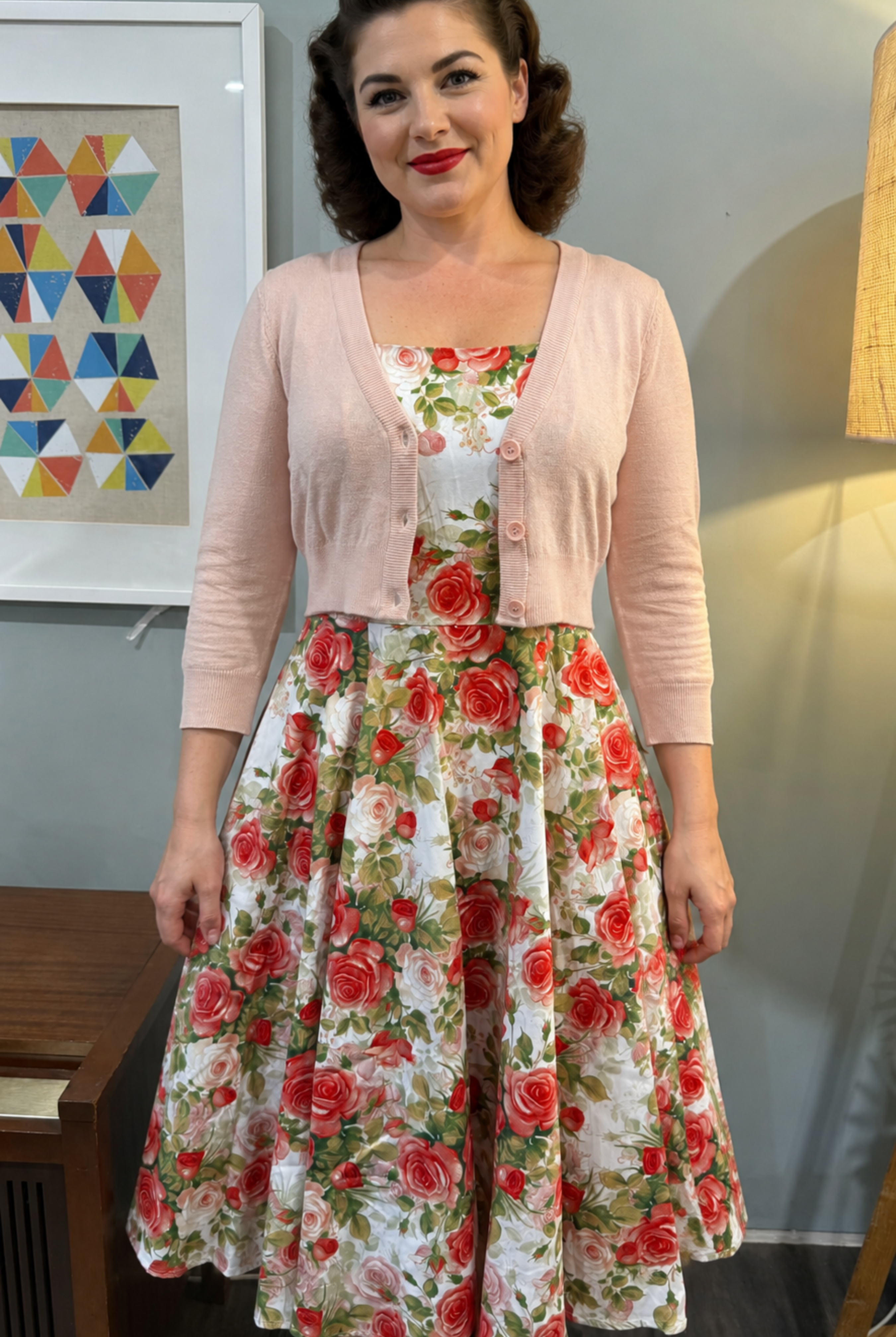 MAK 3/4 Sleeve Blush Retro Style Cardigan - Curvique Vintage