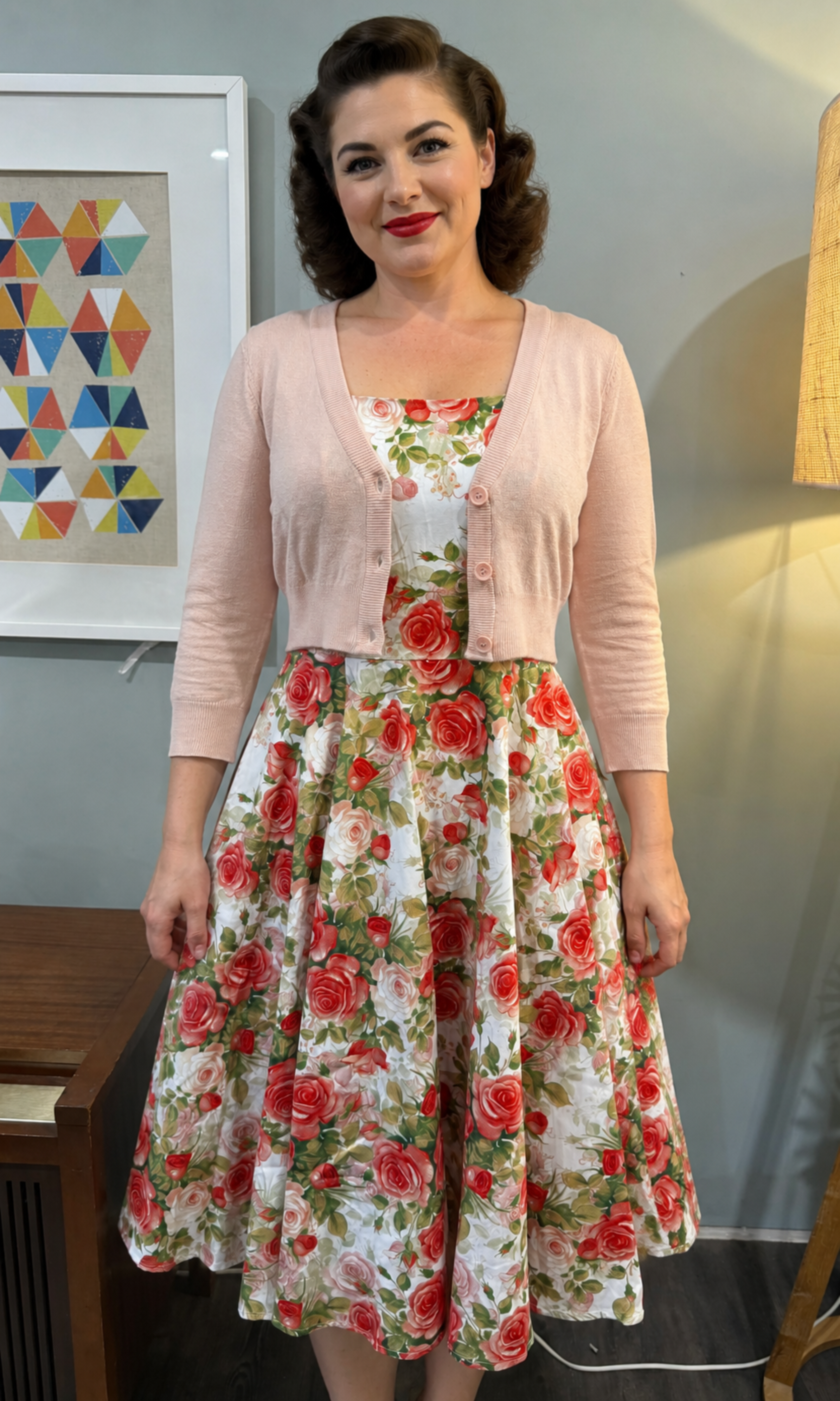 MAK 3/4 Sleeve Blush Retro Style Cardigan - Curvique Vintage
