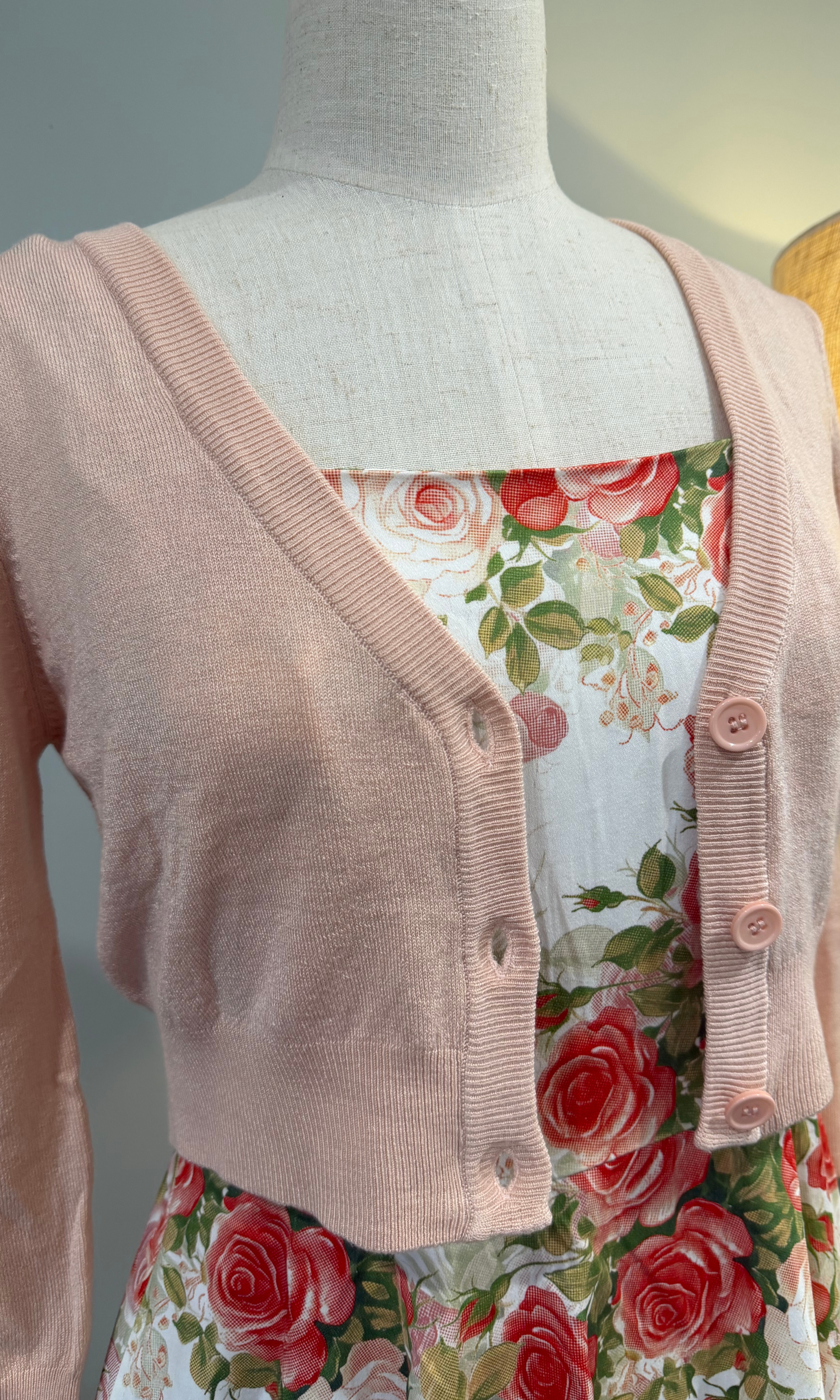 MAK 3/4 Sleeve Blush Retro Style Cardigan - Curvique Vintage