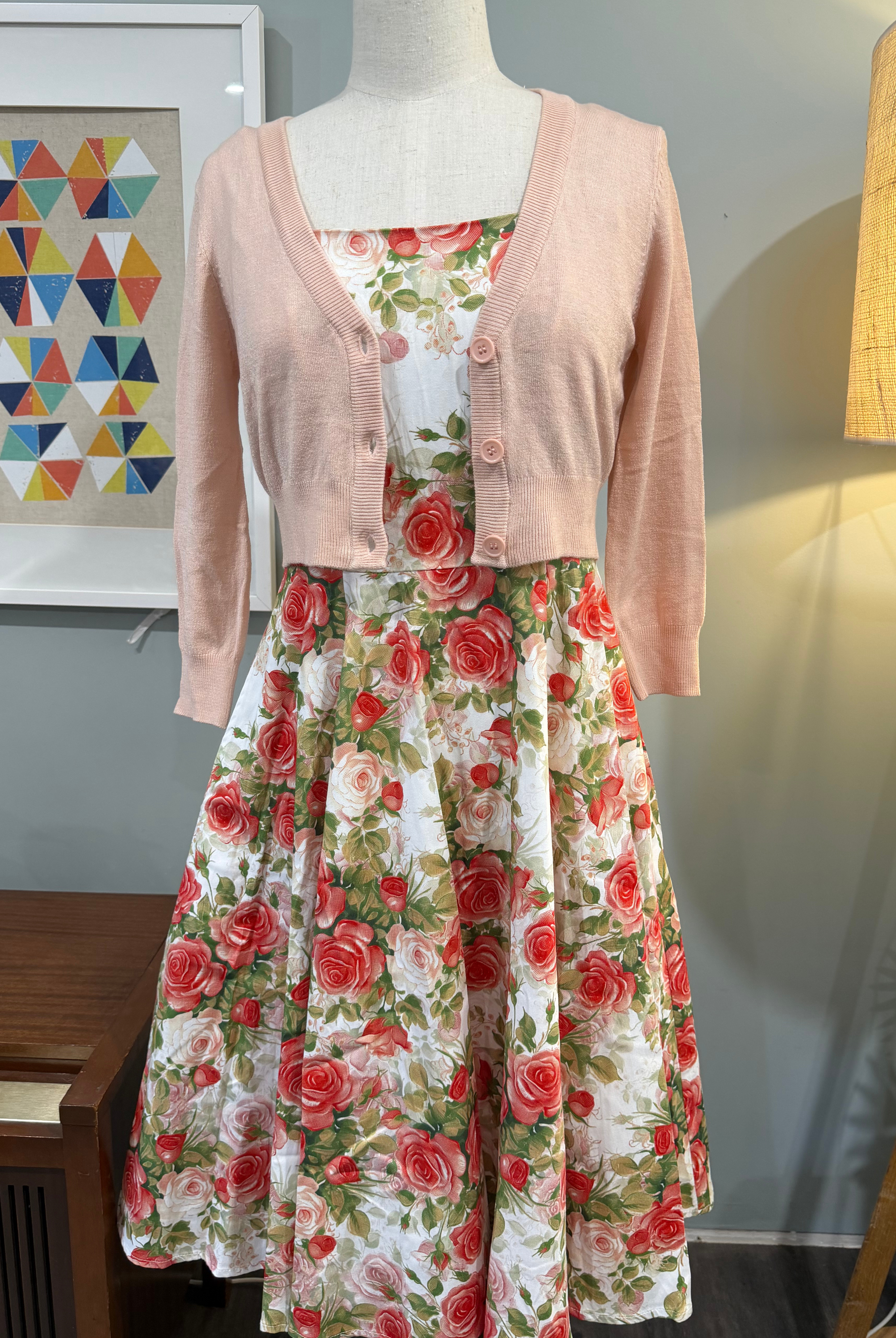 MAK 3/4 Sleeve Blush Retro Style Cardigan - Curvique Vintage