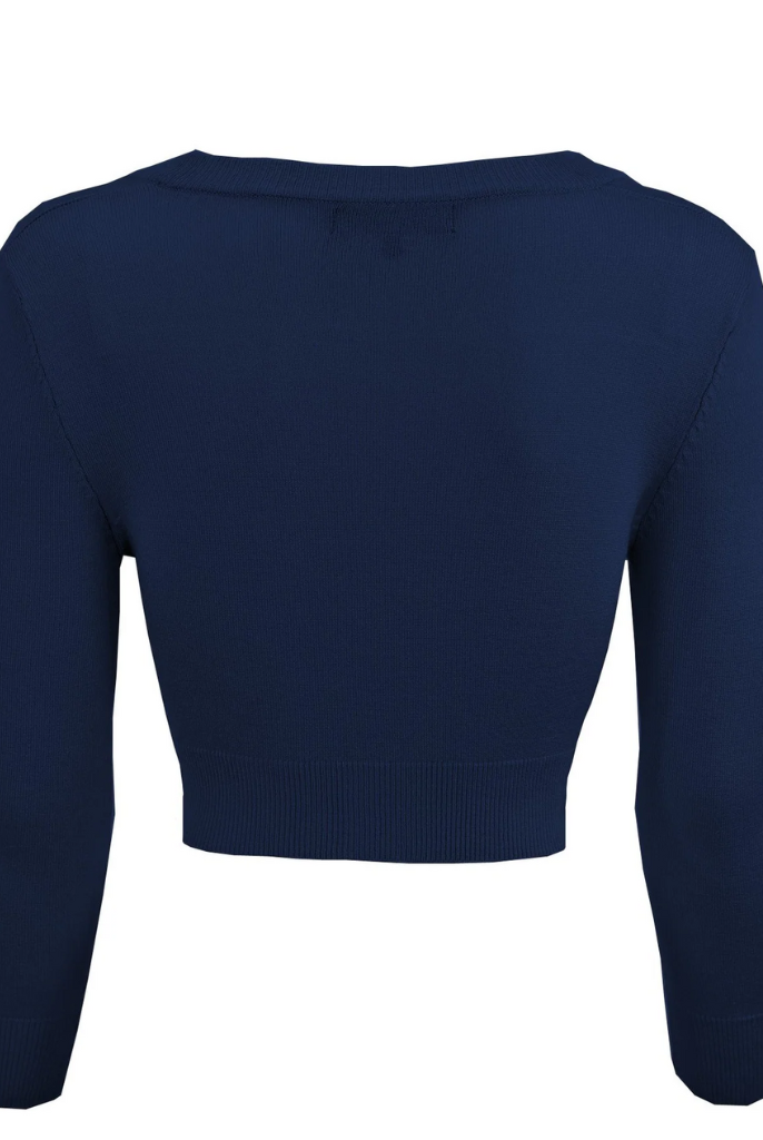 MAK Cropped Navy Retro Style 3/4 Sleeve Cardigan - Curvique Vintage