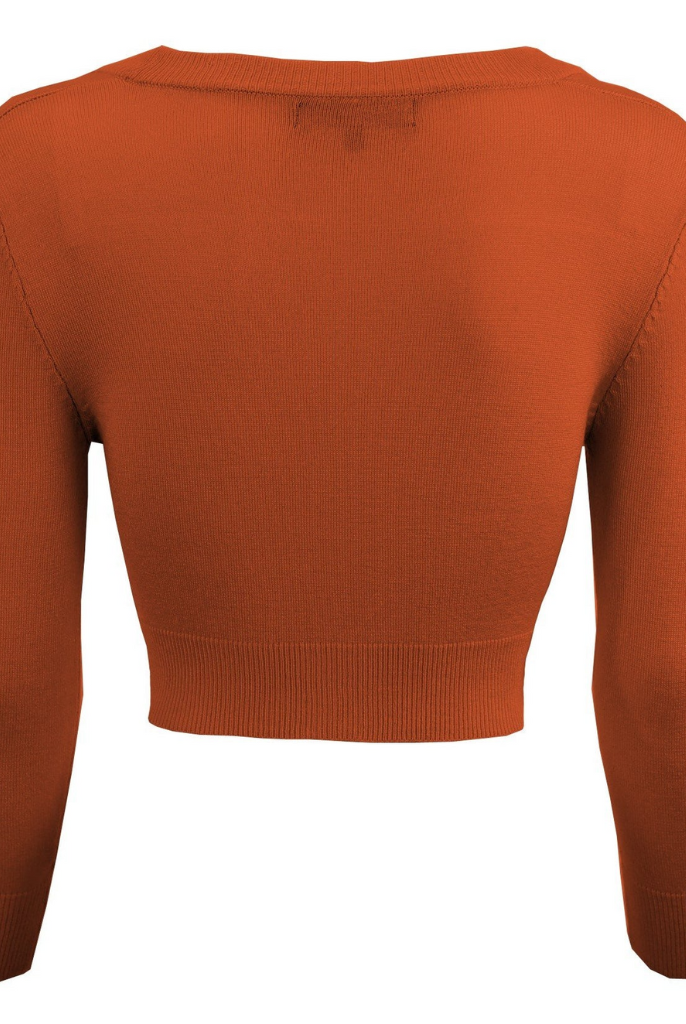 MAK Dusty Orange Retro Style 3/4 Sleeve Cardigan - Curvique Vintage