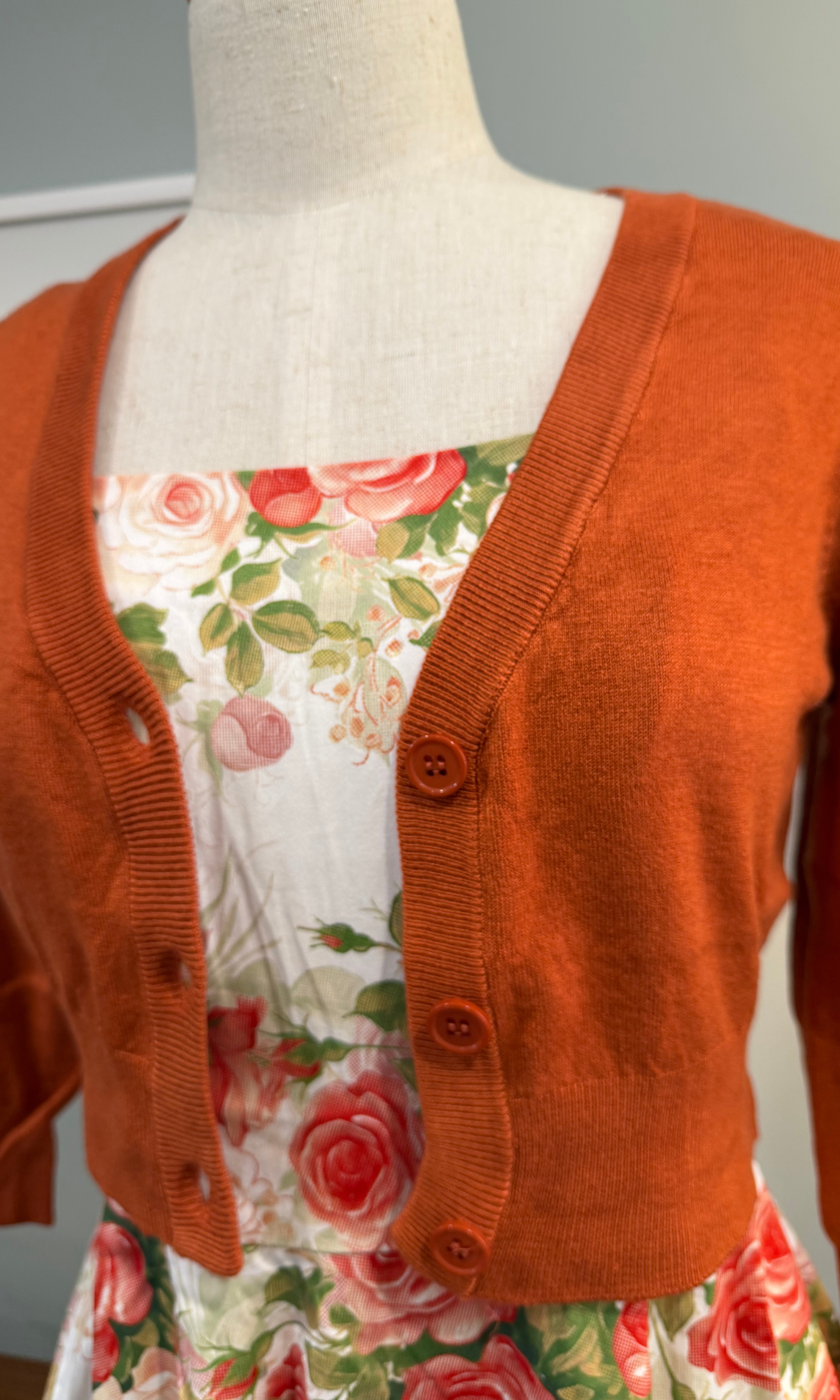 MAK 3/4 Sleeve Dusty Orange Retro Cardigan - Curvique Vintage