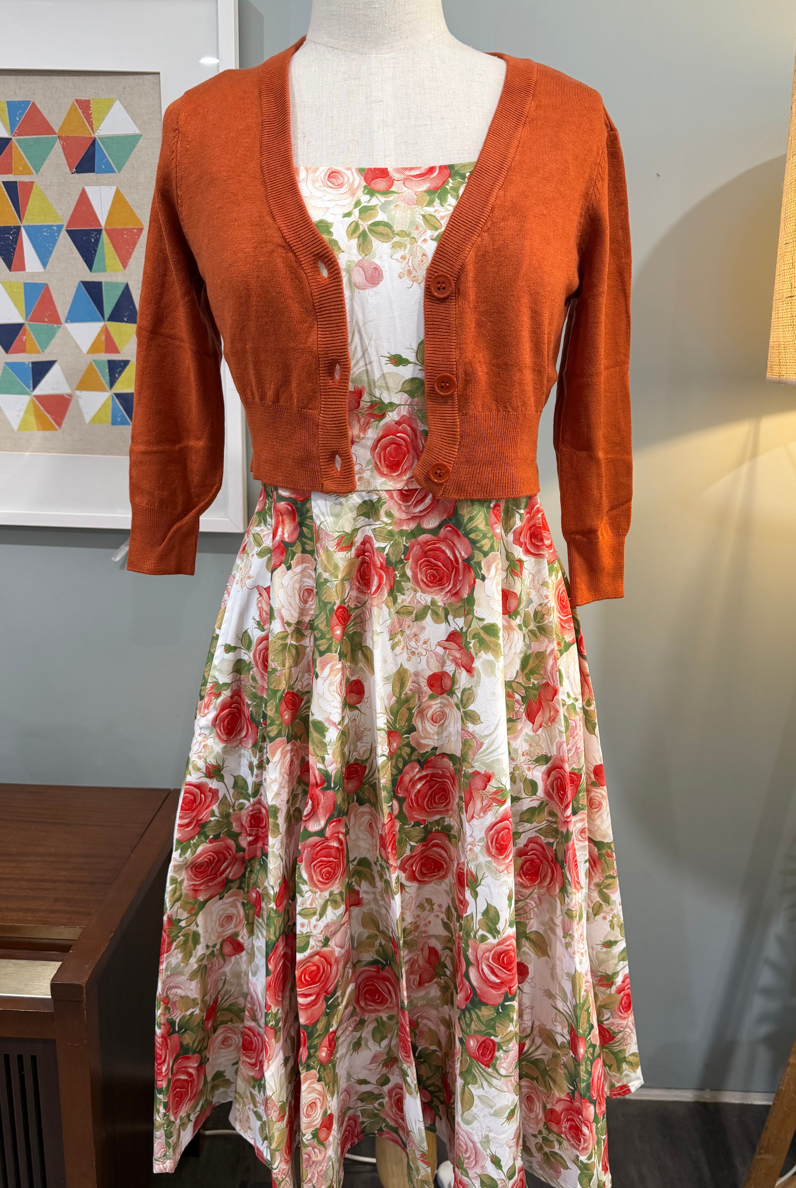 MAK 3/4 Sleeve Dusty Orange Retro Cardigan - Curvique Vintage