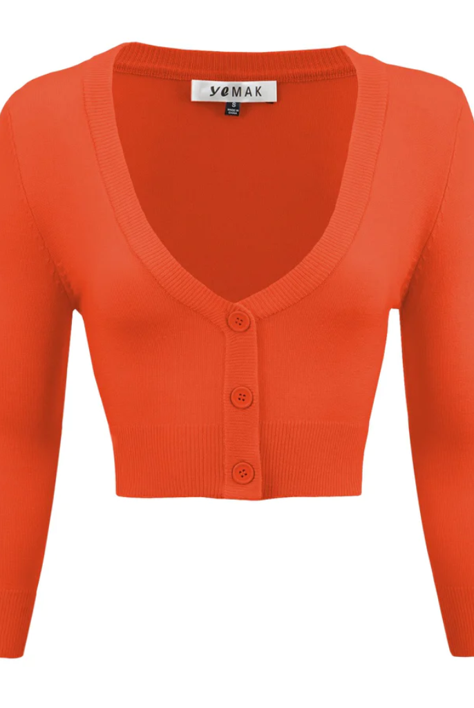 MAK Cropped Fiesta Retro Style 3/4 Sleeve Cardigan - Curvique Vintage