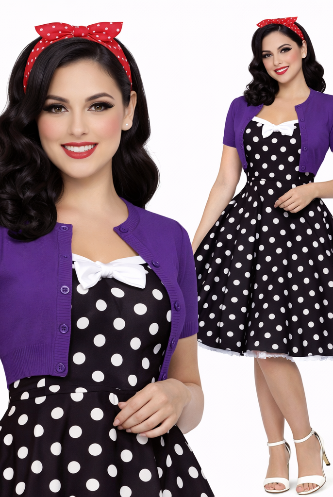 Short Sleeve GRAPE Crewneck Knit Vintage Style Bolero - Curvique Vintage