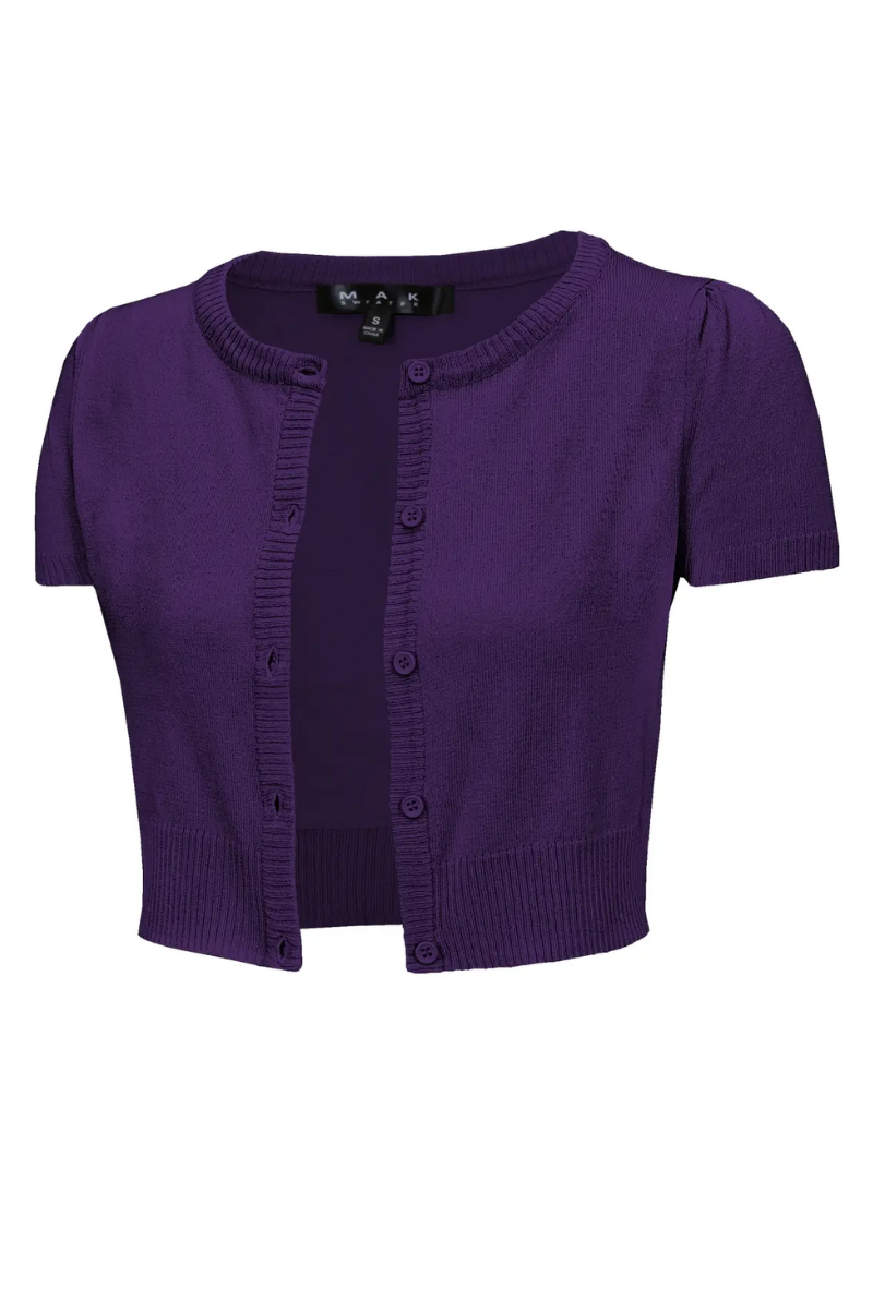 Short Sleeve GRAPE Crewneck Knit Vintage Style Bolero - Curvique Vintage