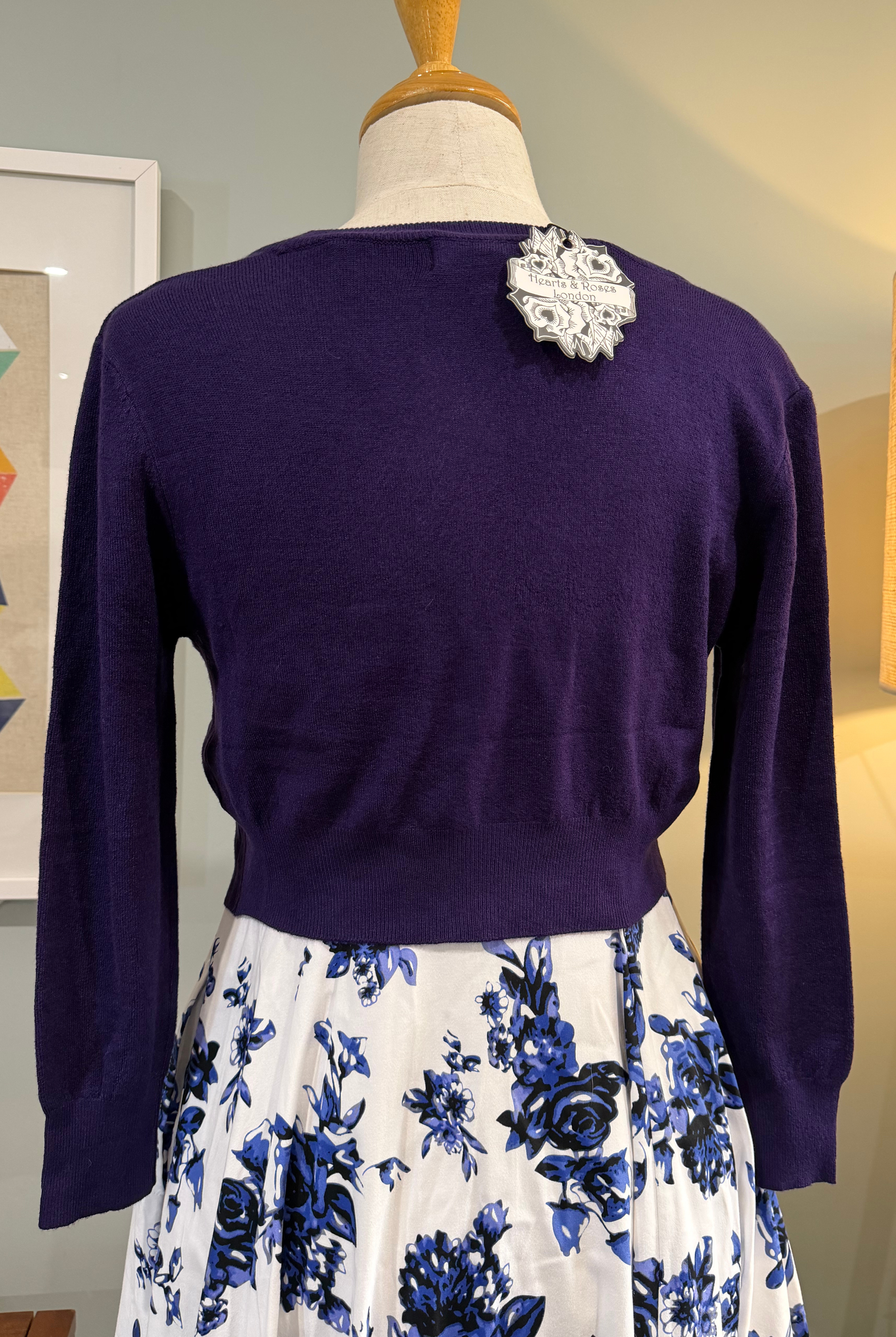 MAK 3/4 Sleeve Grape Retro Cardigan - Curvique Vintage
